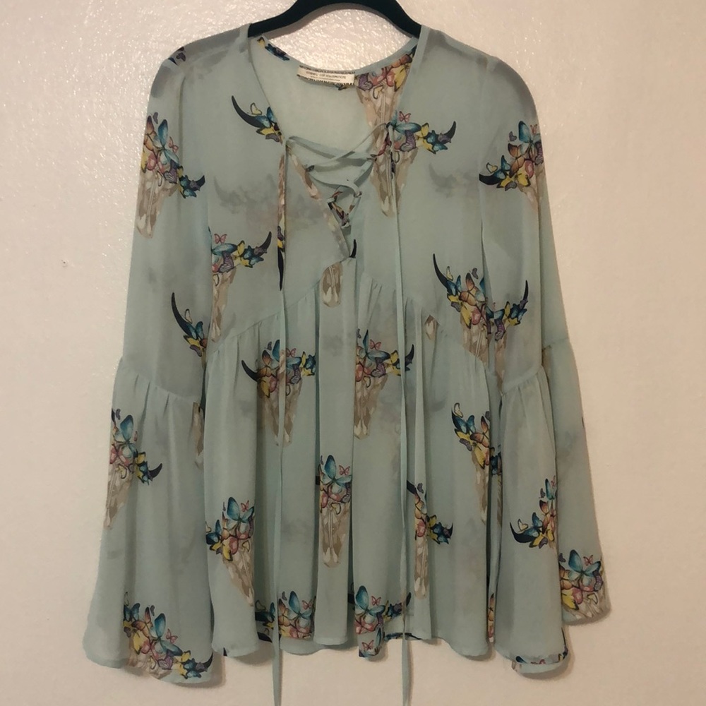 Giddy up glamour sheer ruffle top size medium